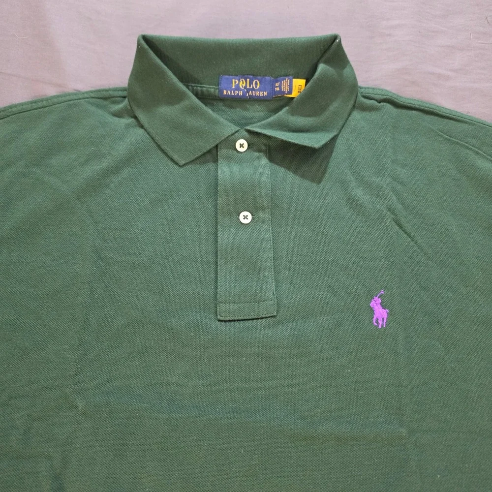 Polo Ralph Lauren Mens XLT Long Sleeve Polo Shirt Green Purple Pony Logo Pique